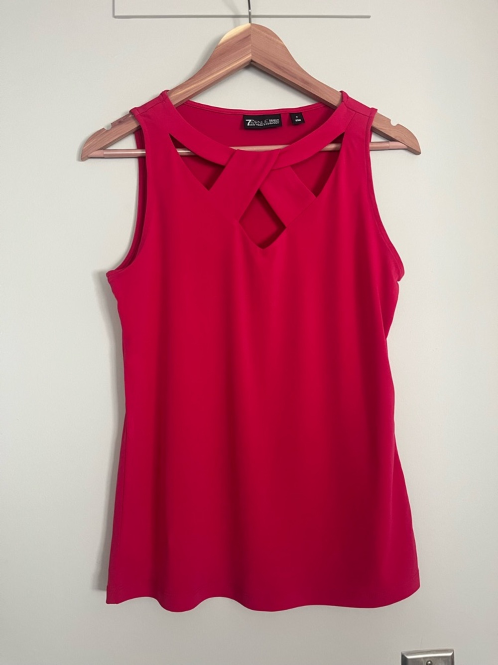 Zac & Rachel Hot Pink Sleeveless Tank with Lattice Neckline Detail